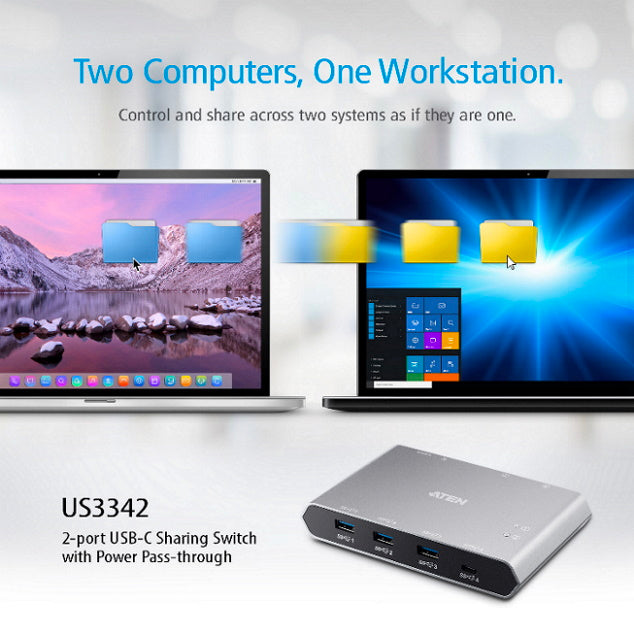 Aten Sharing Switch Gen2 2x4 USB-C, 2x PC, 4x USB 3.2 Gen2 Ports (1x USB-C), Power Passthrough, OSX & Windows Compatible, Plug and Play - Image 2