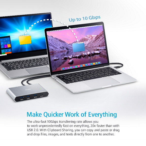 Aten Sharing Switch Gen2 2x4 USB-C, 2x PC, 4x USB 3.2 Gen2 Ports (1x USB-C), Power Passthrough, OSX & Windows Compatible, Plug and Play - Image 3