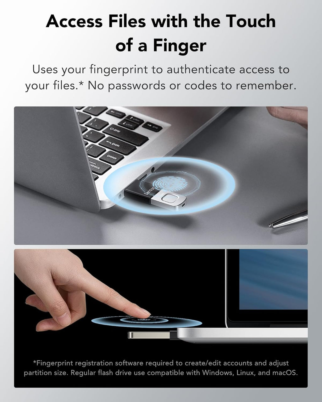 Lexar F35 PRO 256GB JumpDrive Fingerprint USB 3.2 Gen 1, up to 400MB/s read, 350MB/s write  transfer content between your USB Type-CTM and Type-A devi - Image 3