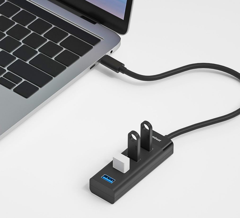 mbeat® USB-C to 4-Port 3.0 Hub - Black USB 3.0 transfer speeds up to 5Gbps Material: ABS Plastic Cable Length: 200mm Weights: 36g - Image 2