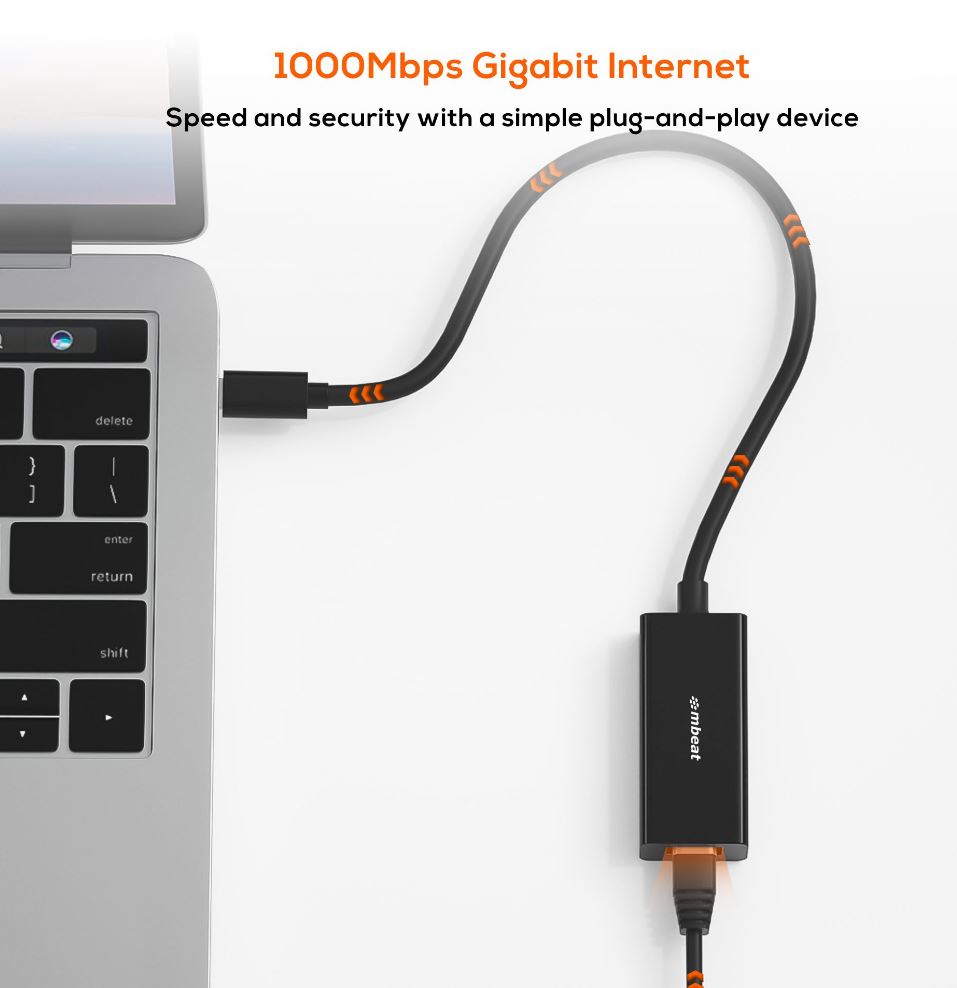 (LS) mbeat®  USB-C Gigabit Ethernet Adapter - Black Fast and secure RJ45, up to 1000Mbps speed. Plug-and-play Compact and lightweigh - Image 2