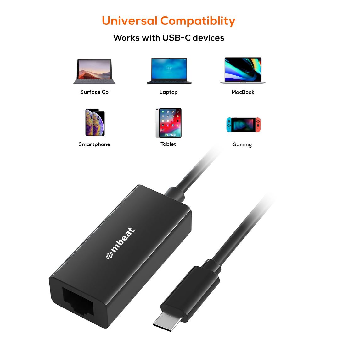 (LS) mbeat®  USB-C Gigabit Ethernet Adapter - Black Fast and secure RJ45, up to 1000Mbps speed. Plug-and-play Compact and lightweigh - Image 3