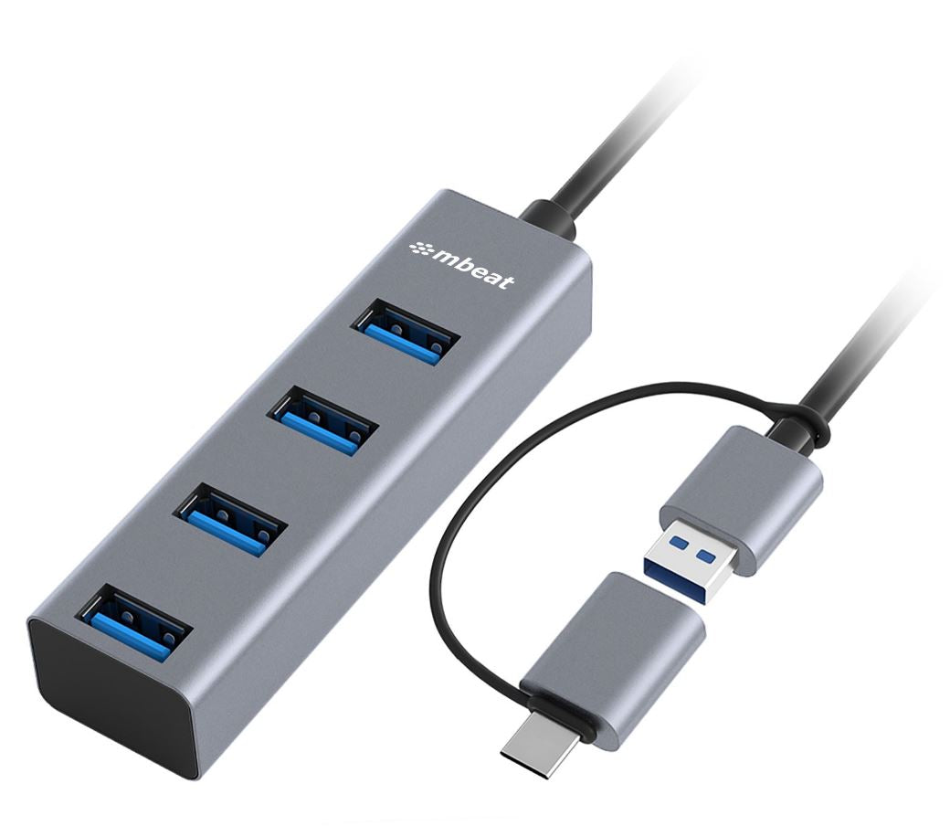mbeat® 4-Port USB 3.0 Hub with 2-in-1 USB 3.0 & USB-C Converter - Space Grey transfer speeds up to 5Gbps  Material: Aluminium Weight: 48g - Image 5