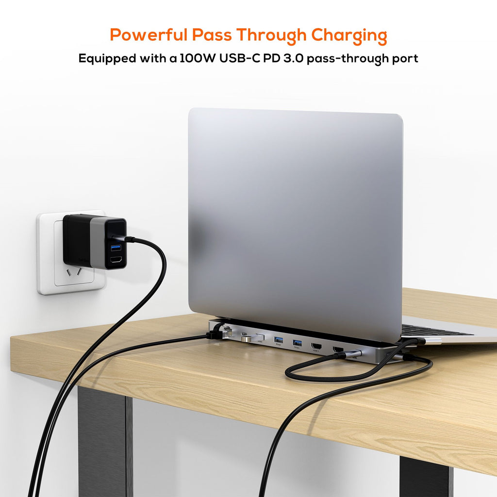 mbeat® D12 Multi-Port Dual HDMI 4K USB-C Dock Dual 4K/60Hz HDMI output 100W USB-C PD 3.0 3x USB 3.2 1x Audio Port SD and Microsd - Image 2