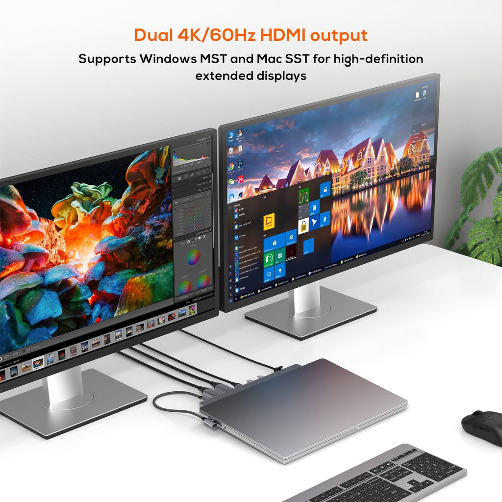 mbeat® D12 Multi-Port Dual HDMI 4K USB-C Dock Dual 4K/60Hz HDMI output 100W USB-C PD 3.0 3x USB 3.2 1x Audio Port SD and Microsd - Image 3