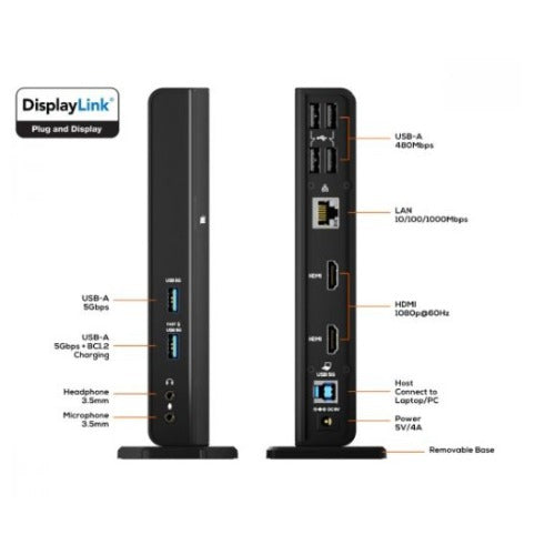 mbeat® USB-C/A Dual HDMI DisplayLink Docking Station Dual Full HD 1080p @60Hz 2 × HDMI 1.3 1 × USB-B 3.0 2 × USB-A 3.1 Gen 1 4 × USB-A 2.0 - Image 2