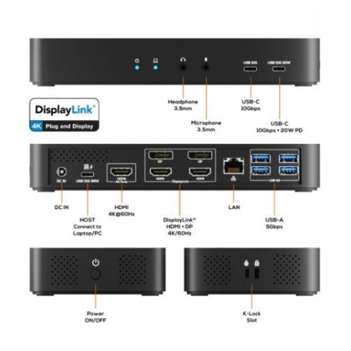 mbeat® mbeat USB-C Triple 4K Display Docking Station Triple 4K@60Hz  1 × HDMI 2.0  Host Port: 1 × USB-C 10Gbps 2 × USB-C 10Gbps 4 × USB-A 5Gbps - Image 2