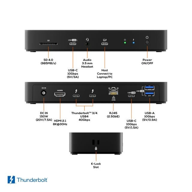 mbeat Thunderbolt™4 / USB4 Docking Station – 40Gbps, Dual 4K/8K, 96W PD, 2.5GbE, HDMI 2.1, 12 Ports - Image 2