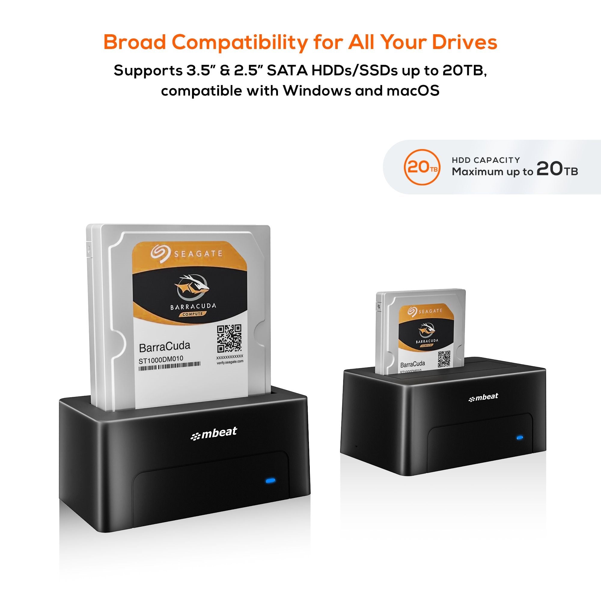 mbeat® D1 USB 3.0 3.5" & 2.5" SATA HDD Docking Station - Black Product Weight: 250g HDD Capacity: Max. 20TB Data Speed: Max. 5Gbps - Image 3