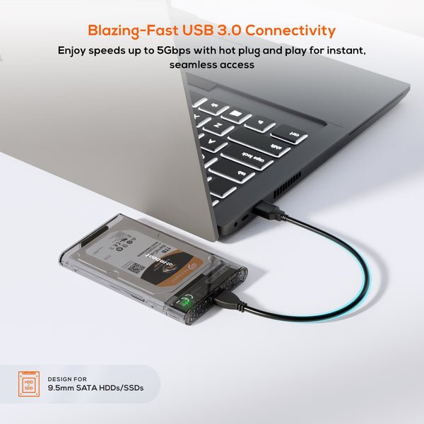 mbeat® A1 See-Through Tool Free USB 3.0 2.5" SATA HDD Enclosure - Black USB Port: USB 3.0 Data Speed: Maximum up to 5Gbps Product Weight: 53g