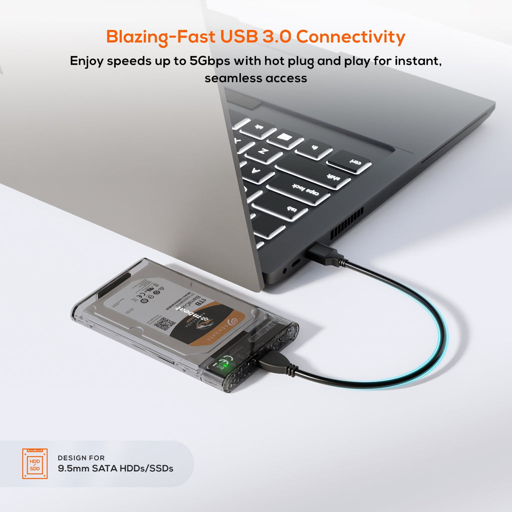 mbeat® A1 See-Through Tool Free USB 3.0 2.5" SATA HDD Enclosure - Black USB Port: USB 3.0 Data Speed: Maximum up to 5Gbps Product Weight: 53g - Image 3