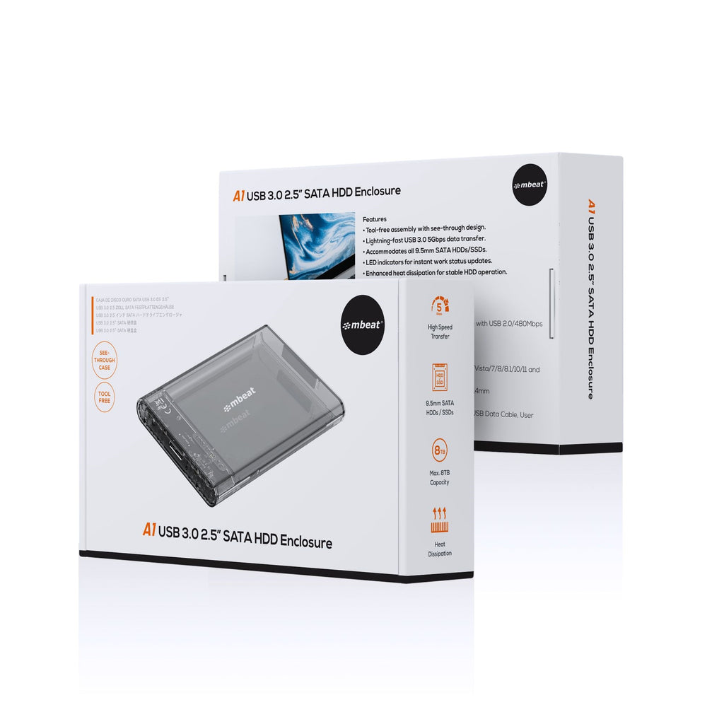 mbeat® A1 See-Through Tool Free USB 3.0 2.5" SATA HDD Enclosure - Black USB Port: USB 3.0 Data Speed: Maximum up to 5Gbps Product Weight: 53g - Image 4