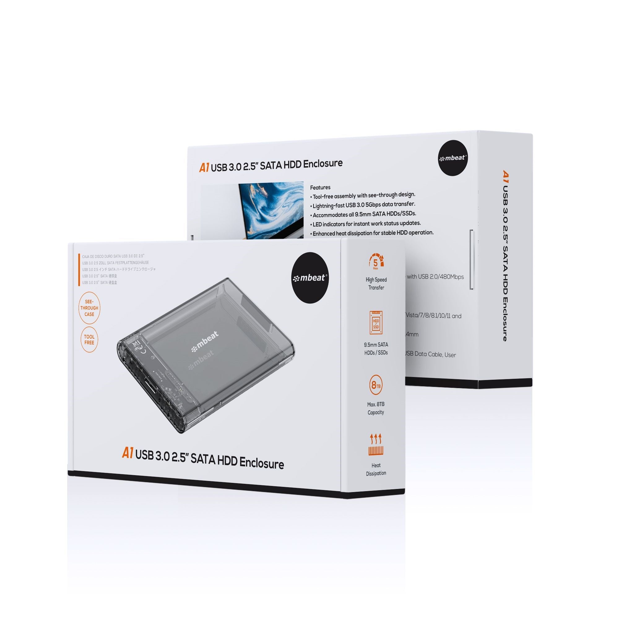 mbeat® A1 See-Through Tool Free USB 3.0 2.5" SATA HDD Enclosure - Black USB Port: USB 3.0 Data Speed: Maximum up to 5Gbps Product Weight: 53g - Image 4