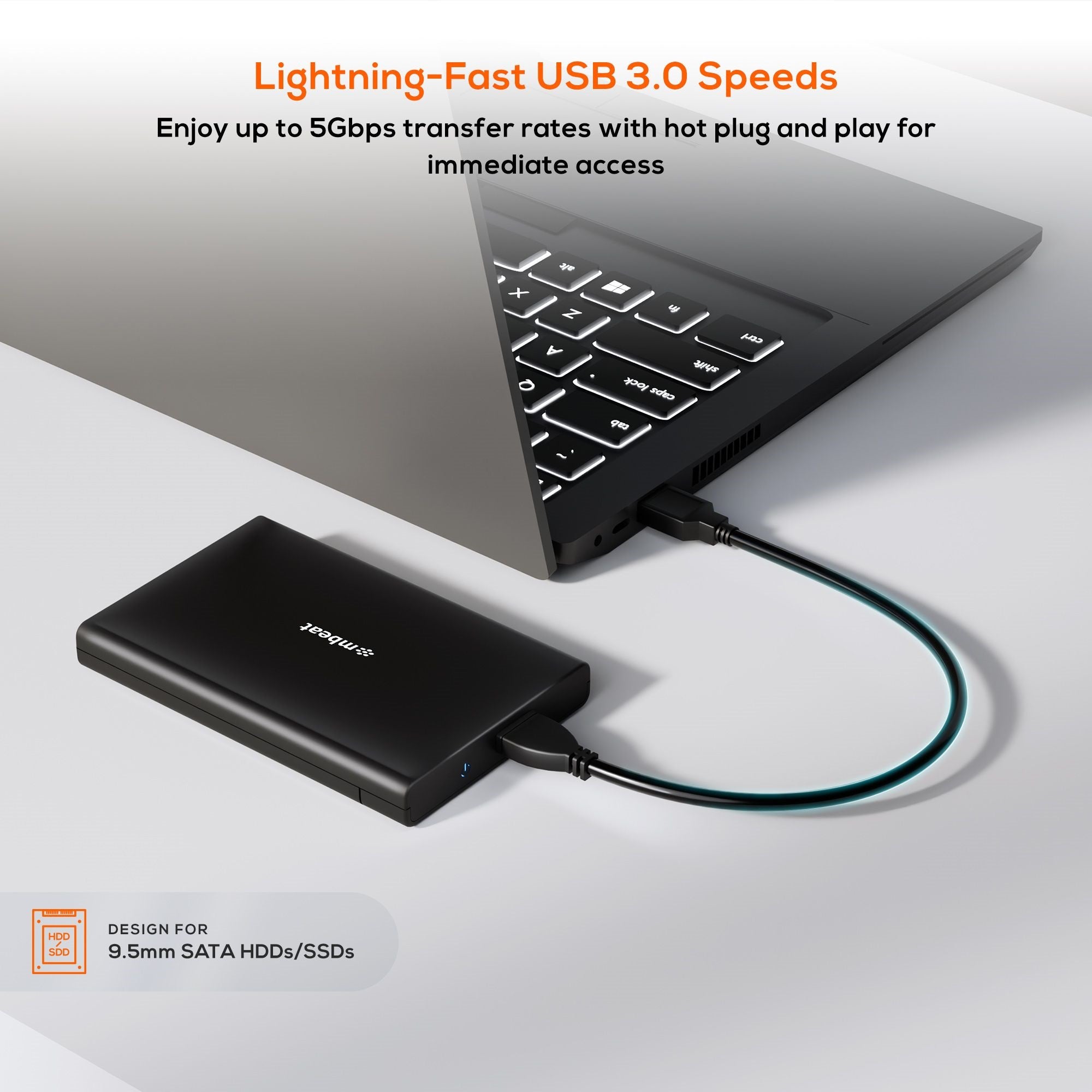 mbeat® A2 Slim Tool-Free USB 3.0 2.5" SATA HDD Enclosure - Black USB Port: USB 3.0 Product Weight: 35g Maximum up to 5Gbp Product Weight: 35g - Image 2