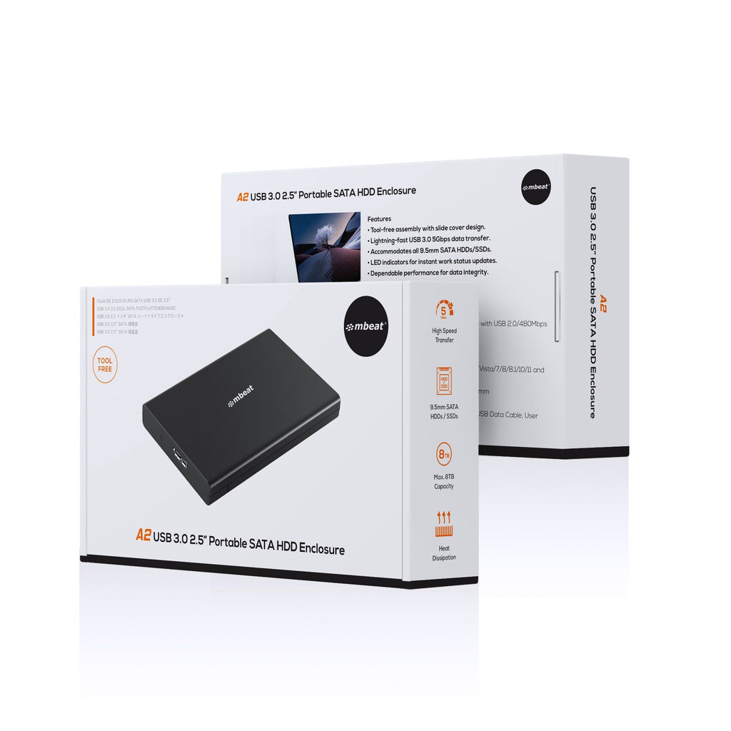 mbeat® A2 Slim Tool-Free USB 3.0 2.5" SATA HDD Enclosure - Black USB Port: USB 3.0 Product Weight: 35g Maximum up to 5Gbp Product Weight: 35g - Image 4