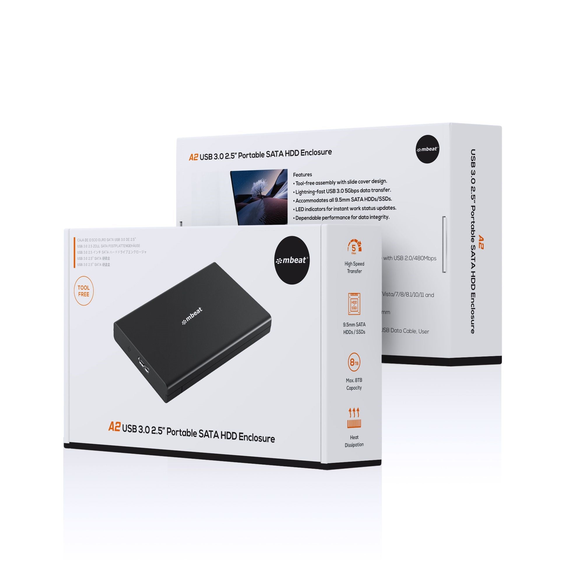 mbeat® A2 Slim Tool-Free USB 3.0 2.5" SATA HDD Enclosure - Black USB Port: USB 3.0 Product Weight: 35g Maximum up to 5Gbp Product Weight: 35g - Image 4
