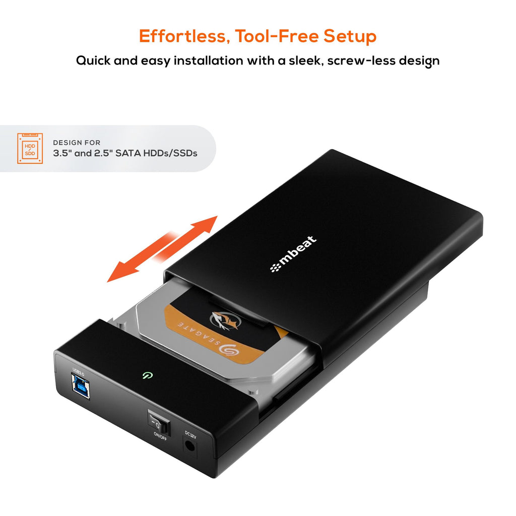 mbeat® C1 Tool-Free USB 3.0 3.5" & 2.5" SATA HDD Enclosure - Black Data Speed: Maximum up to 5Gbp Product Weight: 121g DC Power: +12V/2A Power Supply - Image 3