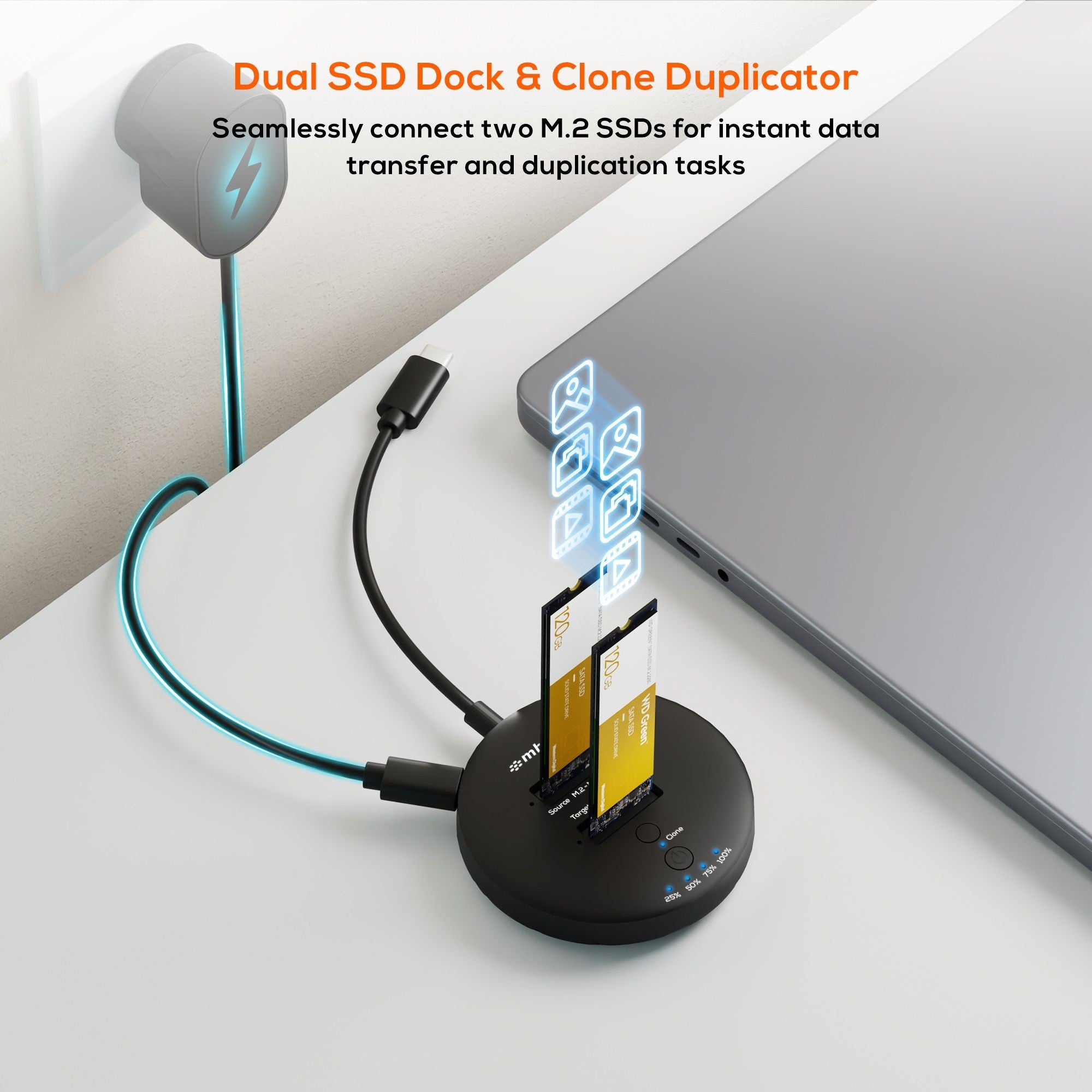 mbeat® H3 USB 3.2 Gen2x2 20Gbps Dual M.2 NVMe SSD Dock with Clone Duplicator (Black) Clone Speed: Up to 15Gbps Product Weight (with Cable): 96g - Image 2