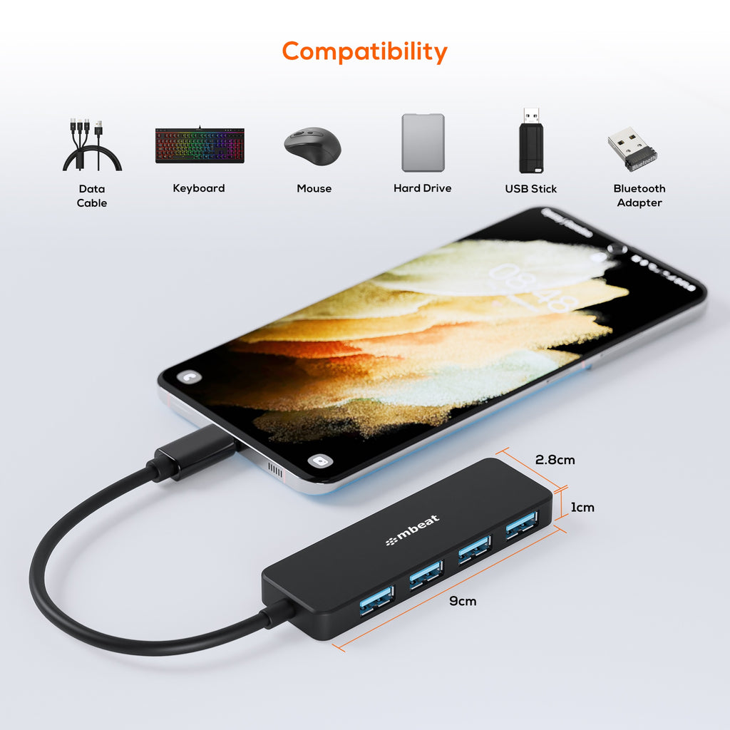 mbeat® 4-Port USB-C Hub with USB-C DC Port  Compact and Portable Design  Flexible Device Connectivity Data Transfer Speed: 5Gbps Weight: 30g - Image 2