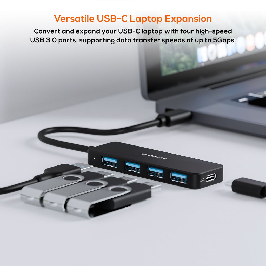 mbeat® 4-Port USB-C Hub with USB-C DC Port  Compact and Portable Design  Flexible Device Connectivity Data Transfer Speed: 5Gbps Weight: 30g - Image 3