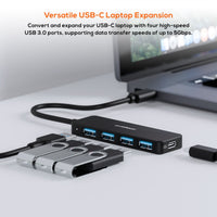 mbeat® 4-Port USB-C Hub with USB-C DC Port  Compact and Portable Design  Flexible Device Connectivity Data Transfer Speed: 5Gbps Weight: 30g - Image 3