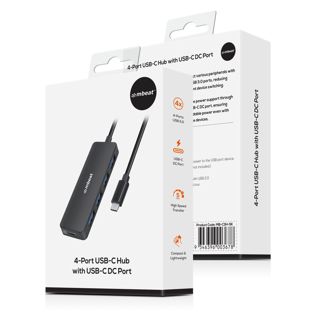 mbeat® 4-Port USB-C Hub with USB-C DC Port  Compact and Portable Design  Flexible Device Connectivity Data Transfer Speed: 5Gbps Weight: 30g - Image 4