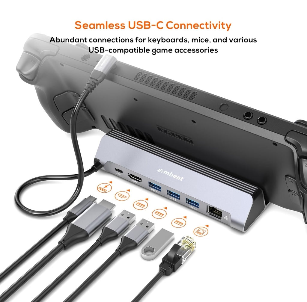 mbeat® USB-C Gaming Dock for Steam Deck & ROG Ally 100W PD pass-through 4K@60Hz (3840 × 2160) Gigabit Ethernet up to 10/100/1000Mbps  5Gbps data - Image 3