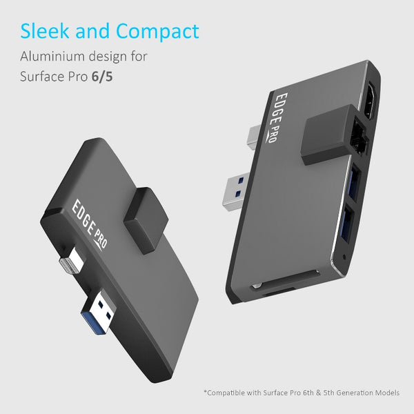 (LS) mbeat®  Edge Pro Multifunction USB- C Hub for Microsoft Surface Pro 5/6  Metal Grey (HDMI, LAN, USB 3.0 Hub