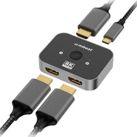 mbeat® 8K Bi-directional HDMI 2.1 Switch 2 In 1 Out/1 In 2 Out  8K@60Hz resolution, plug-and-play convenience  USB-C power input Maximum 8K/60Hz - Image 1