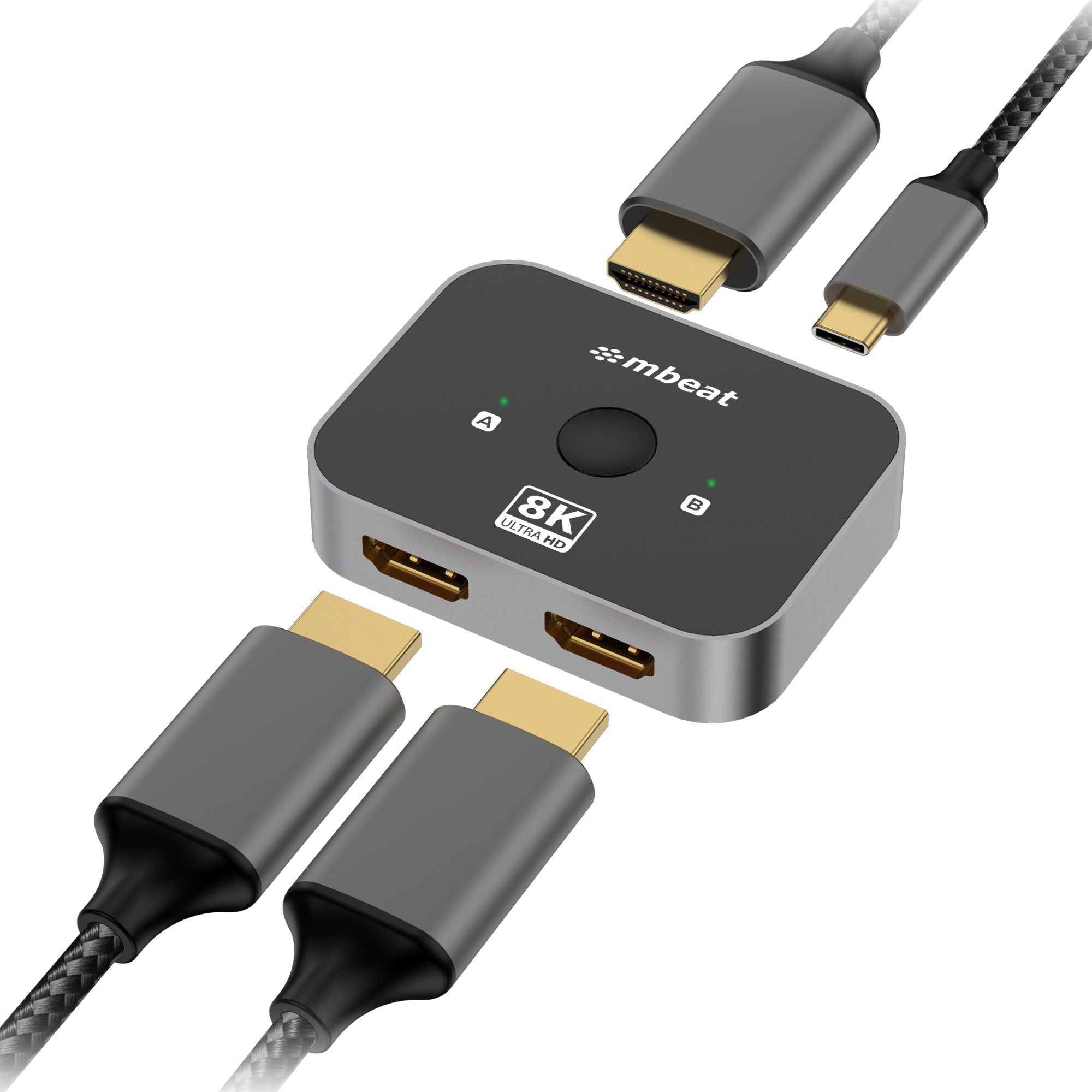mbeat® 8K Bi-directional HDMI 2.1 Switch 2 In 1 Out/1 In 2 Out  8K@60Hz resolution, plug-and-play convenience  USB-C power input Maximum 8K/60Hz - Image 1