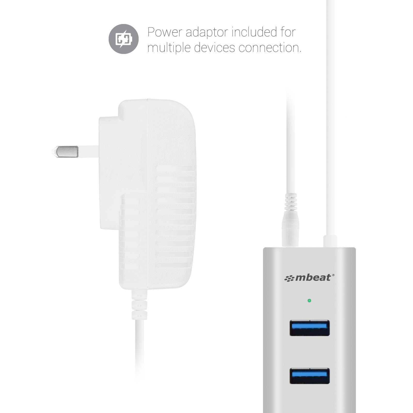 mbeat® 7-Port USB 3.0 Powered Hub - USB 2.0/1.1/Aluminium Slim Design Hub with Fast Data Speeds (5Gbps) Power Delivery for PC and MAC devices Weight: - Image 2