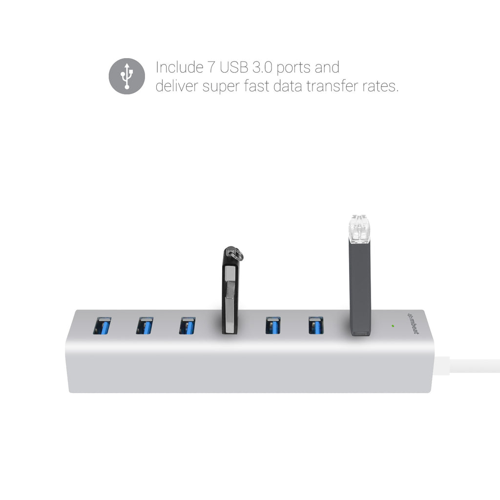 mbeat® 7-Port USB 3.0 Powered Hub - USB 2.0/1.1/Aluminium Slim Design Hub with Fast Data Speeds (5Gbps) Power Delivery for PC and MAC devices Weight: - Image 3