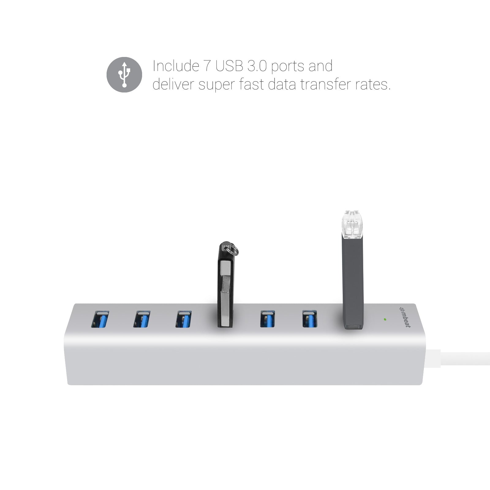 mbeat® 7-Port USB 3.0 Powered Hub - USB 2.0/1.1/Aluminium Slim Design Hub with Fast Data Speeds (5Gbps) Power Delivery for PC and MAC devices Weight: - Image 3