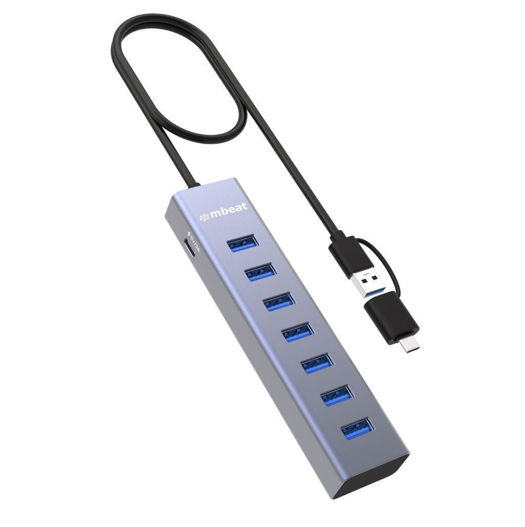 mbeat® 7-Port USB Hub with Dual USB-A & USB-C Connector 7 High-Speed USB 3.2 Gen 1 Ports - Image 1