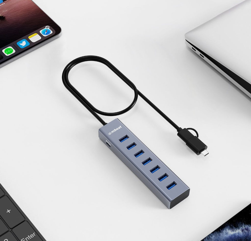 mbeat® 7-Port USB Hub with Dual USB-A & USB-C Connector 7 High-Speed USB 3.2 Gen 1 Ports - Image 2