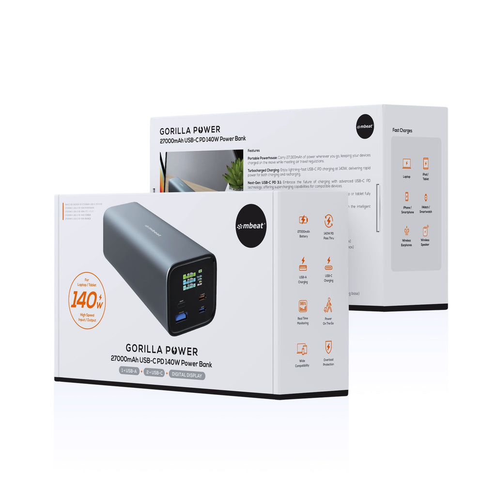 mbeat® Gorilla Power 27000mAh USB-C PD 140W Power Bank for Laptop/Tablet/Smartphone Turbocharged Charging Product Weight: 600g - Image 4