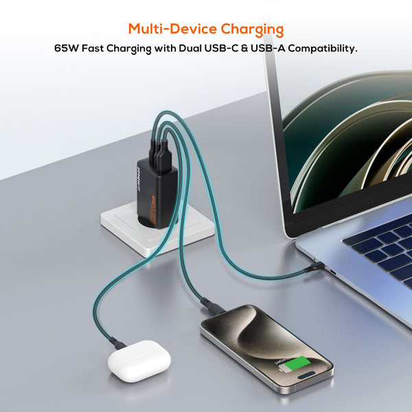 mbeat® Gorilla Power PD 65W GaN II USB-C Charger 50% smaller than the standard Supports a wide range of devices Product Weight: 109g
