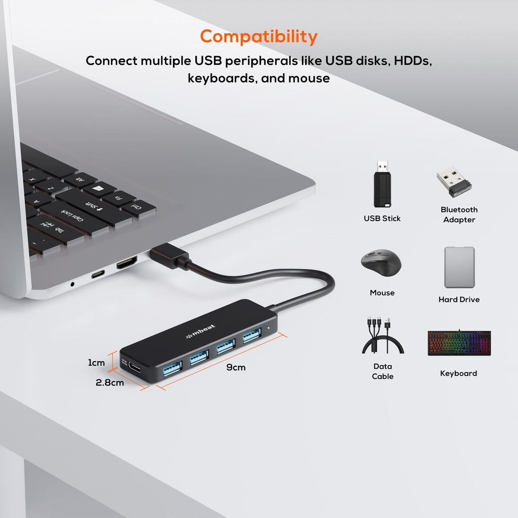 mbeat® 4-Port USB 3.0 Hub with USB-C DC Port  Compact and Portable Design  Expandable Connectivity Data Transfer Speed: 5Gbps Weight: 32g - Image 2