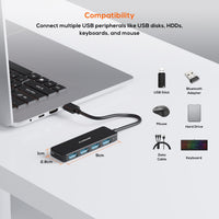 mbeat® 4-Port USB 3.0 Hub with USB-C DC Port  Compact and Portable Design  Expandable Connectivity Data Transfer Speed: 5Gbps Weight: 32g - Image 2