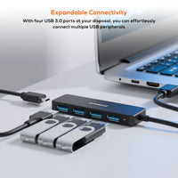 mbeat® 4-Port USB 3.0 Hub with USB-C DC Port  Compact and Portable Design  Expandable Connectivity Data Transfer Speed: 5Gbps Weight: 32g - Image 3