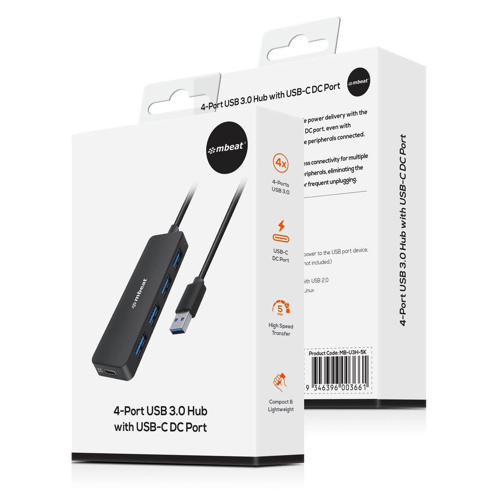 mbeat® 4-Port USB 3.0 Hub with USB-C DC Port  Compact and Portable Design  Expandable Connectivity Data Transfer Speed: 5Gbps Weight: 32g - Image 4