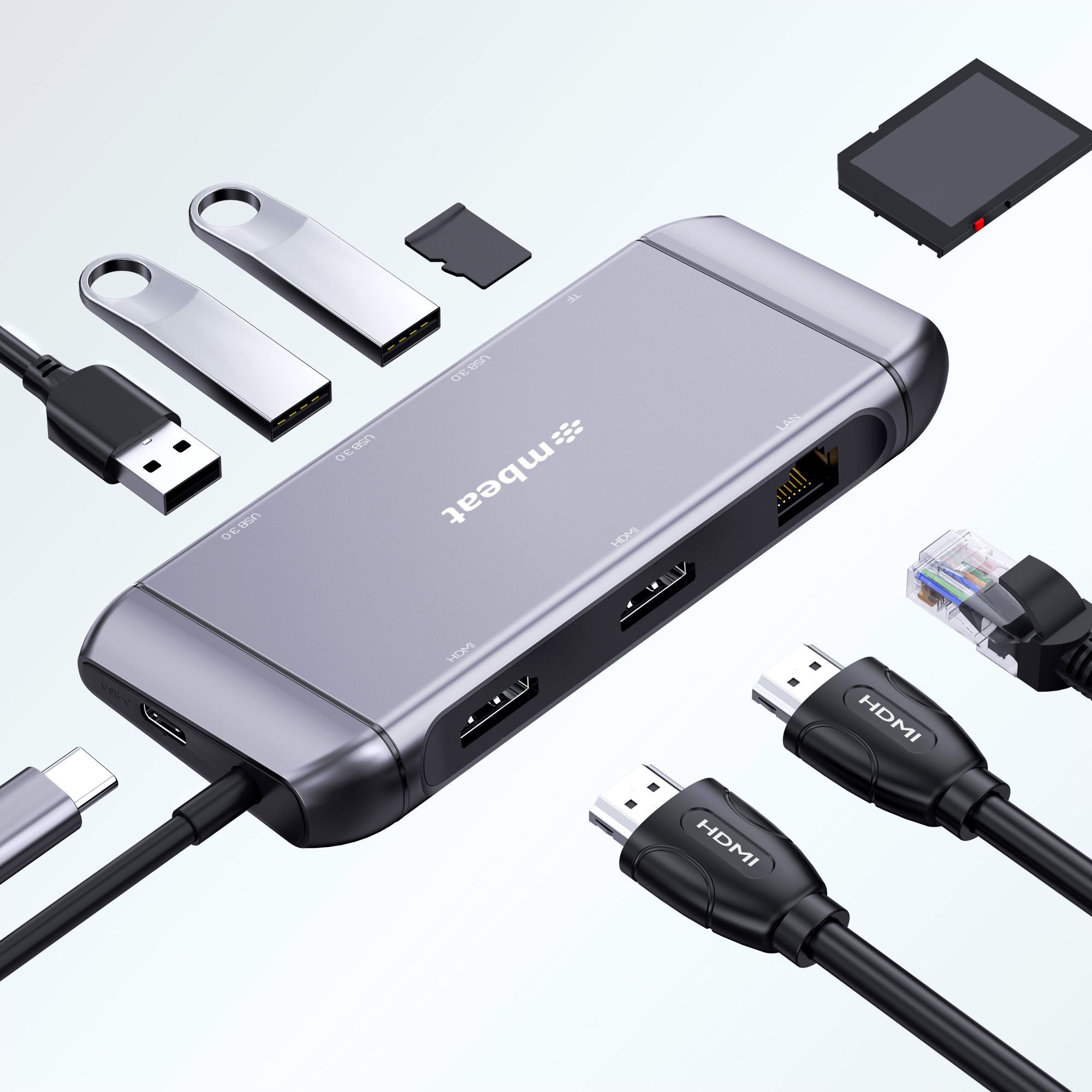 mbeat®  Elite X11 Dual Display Docking Station - 2x 4K HDMI, 1xUSB-C Power Delivery 100W, 3xUSB 3.0, MicroSD/SD Card, 1x RJ45 - Image 2