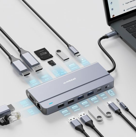 mbeat® Elite X14 Triple 4K Display Multi-Port USB-C Hub USB-C 3.2 Gen 2 × 1, Supports USB-C DisplayPort 1.4 (DP-Alt Mode)  HDMI 2.0 Version × 2, Max. - Image 3