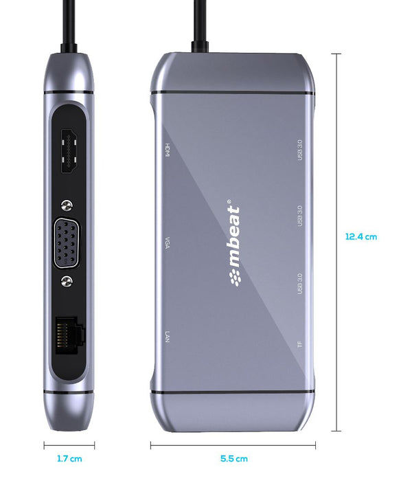 (LS) mbeat® Elite X9 9-in-1 Multifunction USB-C Docking Station 1x HDMI, 1x VGA 1x USB-C Power Delivery 100W, 3x USB 3.0, MicroSD/SD Card