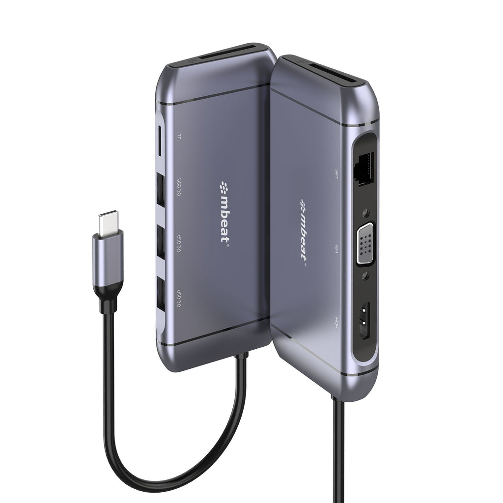 mbeat® Elite X9 9-in-1 Multifunction USB-C Docking Station 1x HDMI, 1x VGA 1x USB-C Power Delivery 100W, 3x USB 3.0, MicroSD/SD Card - Image 1
