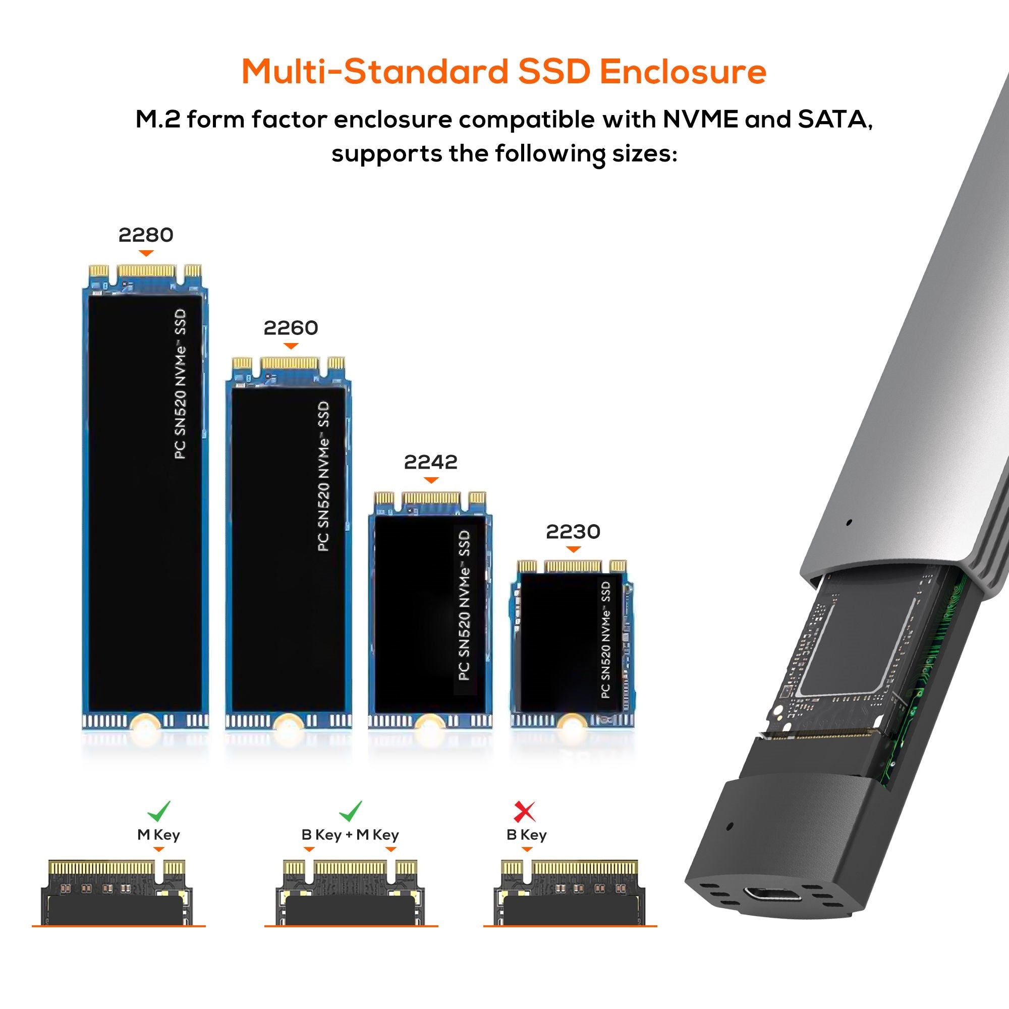 mbeat® 10Gbps M.2 NVMe SATA SSD Enclosure  Easily install  Versatile Storage Options up to 4TB USB Connectivity with 2-in-1 Cable Package Weight: 102g - Image 2