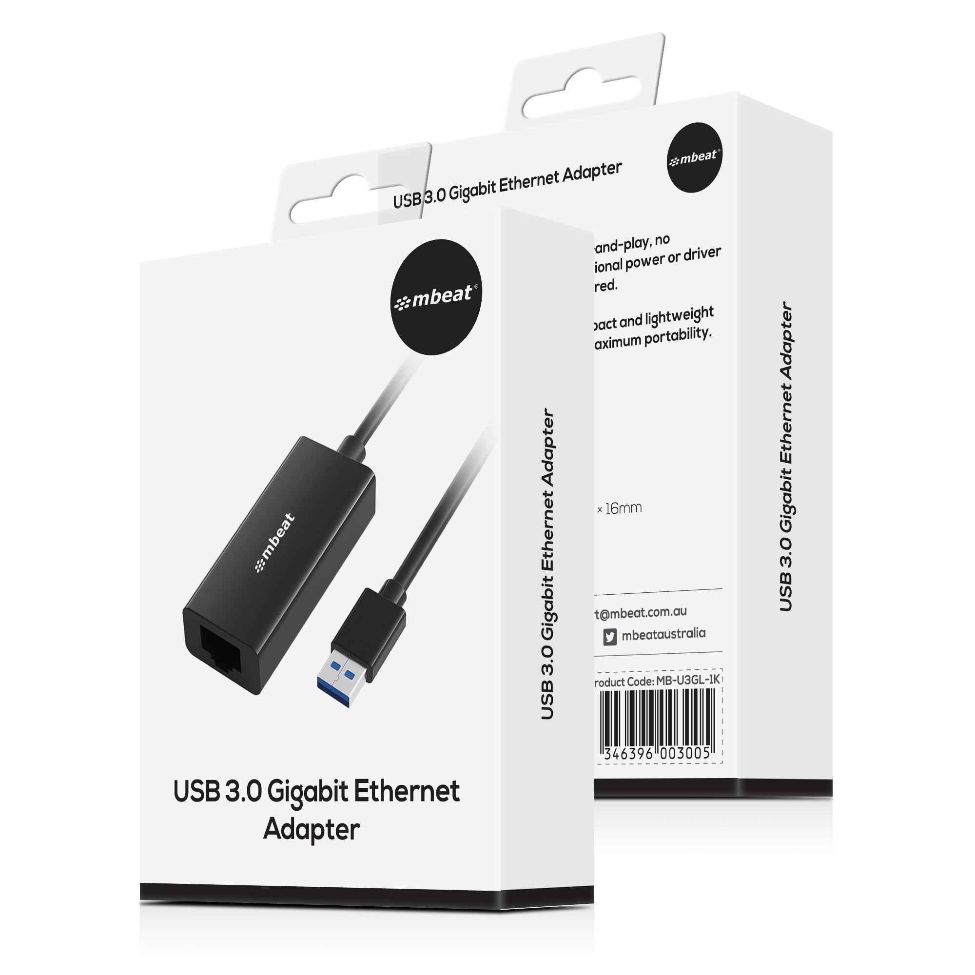 (LS) mbeat® USB 3.0 Gigabit Etherent Adapter - Black RJ45, up to 1000Mbps speed. Compact and lightweight Material: ABS Plastic Weight: 24.5g - Image 4