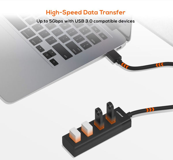 mbeat® 4-Port USB 3.0 Hub - Black USB 3.0 transfer speeds up to 5Gbps. Plug-and-play Compact and lightweight Weight: 37g