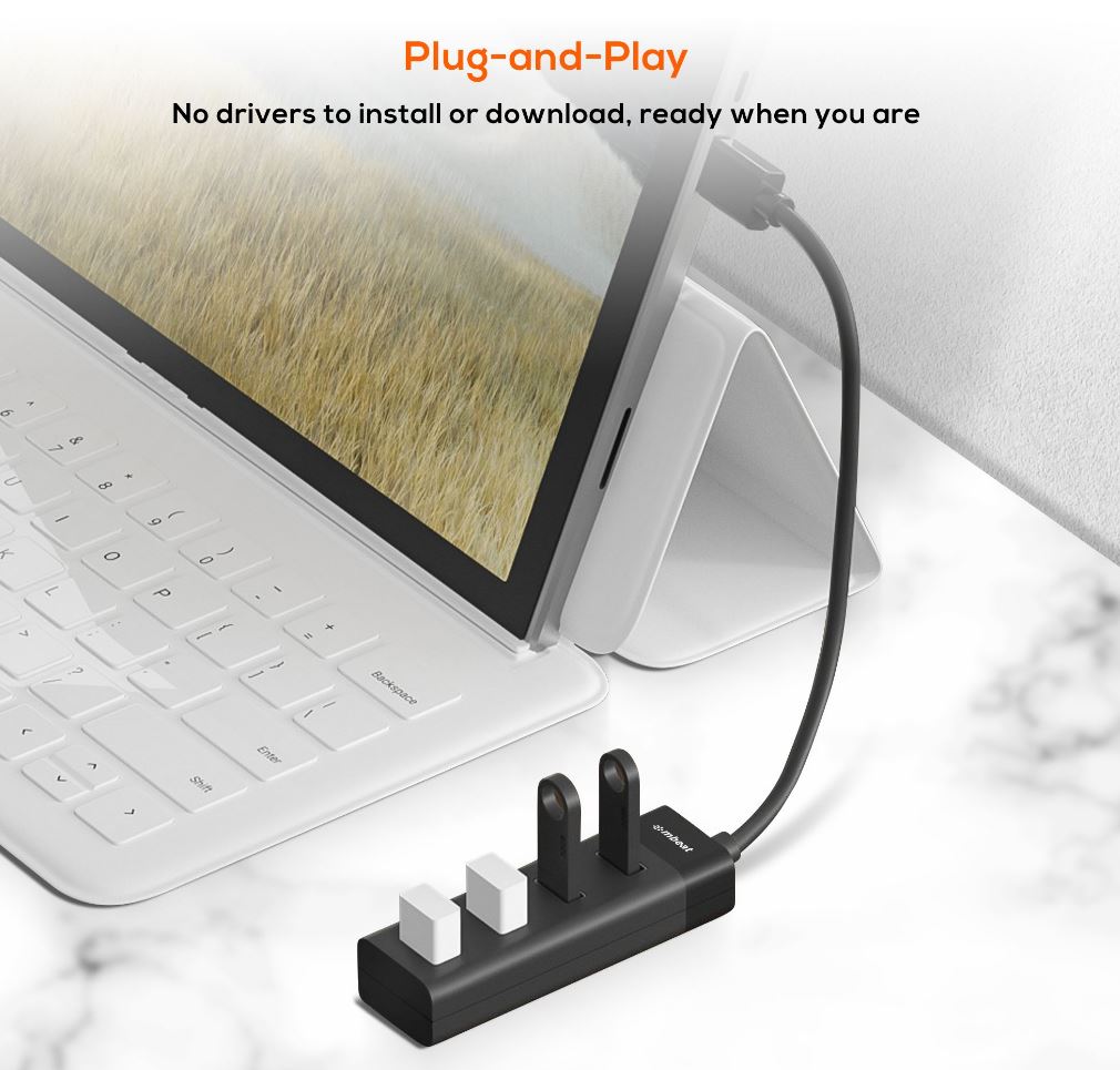 mbeat® 4-Port USB 3.0 Hub - Black USB 3.0 transfer speeds up to 5Gbps. Plug-and-play Compact and lightweight Weight: 37g - Image 3