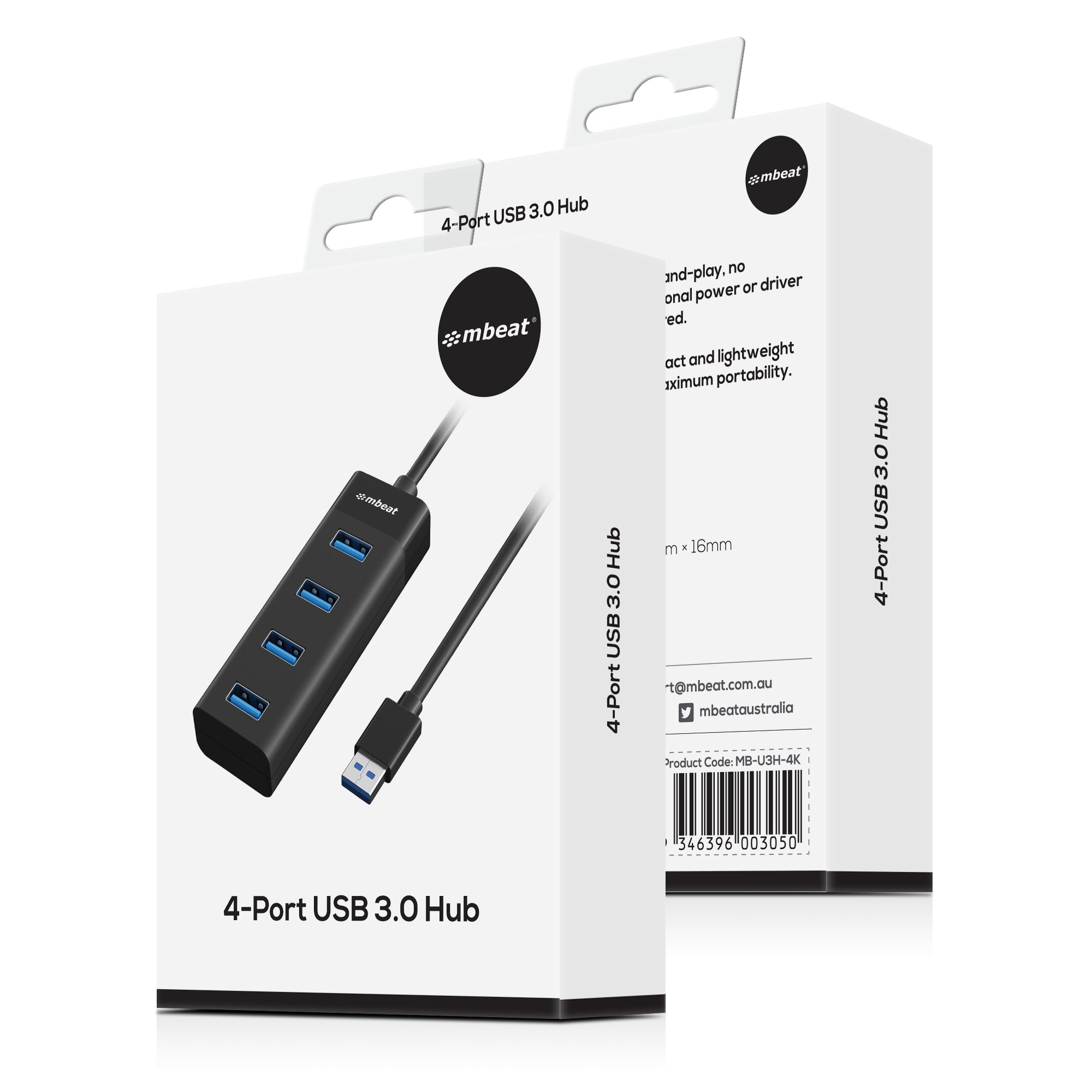 mbeat® 4-Port USB 3.0 Hub - Black USB 3.0 transfer speeds up to 5Gbps. Plug-and-play Compact and lightweight Weight: 37g - Image 4